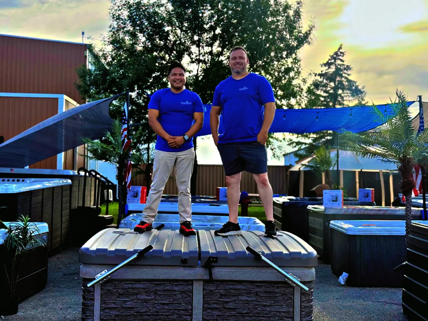 Paradise Spas team members on the sales lot