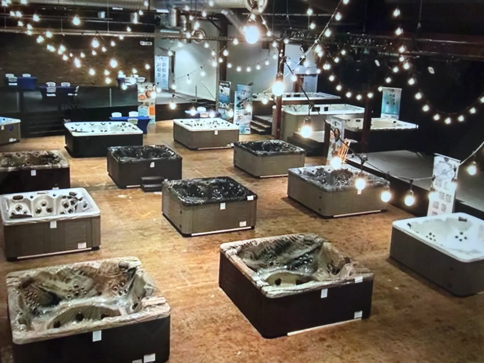 Hot tubs on the floor of the new Paradise Spas Williston store